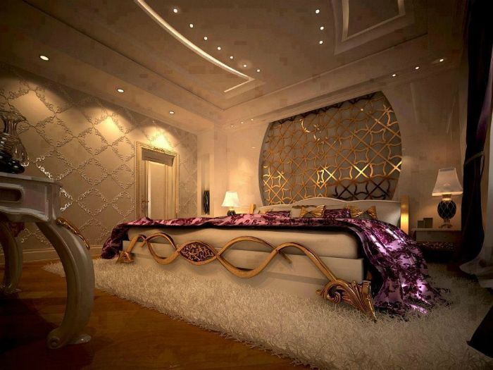 Gouden elementen in het slaapkamerdecor zorgen voor glans en chic.