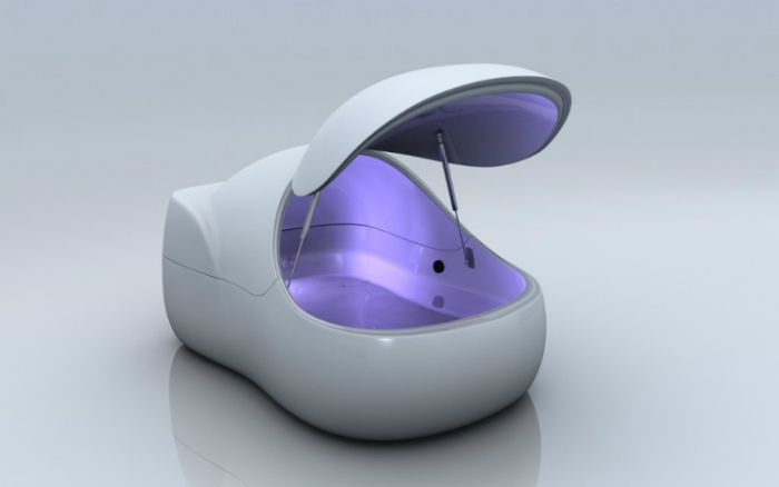 Het Floatworks I-SOPOD bad is een capsule ontworpen voor diepe ontspanning.