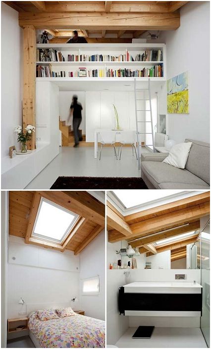 Soms worden ruwe houtconstructies gebruikt om visueel comfort en efficiënt ruimtegebruik te creëren.