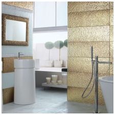 Interieurinrichting van de badkamer in gouden kleur -11