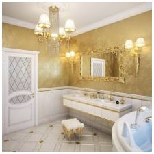 Interieurinrichting van de badkamer in gouden kleur -2