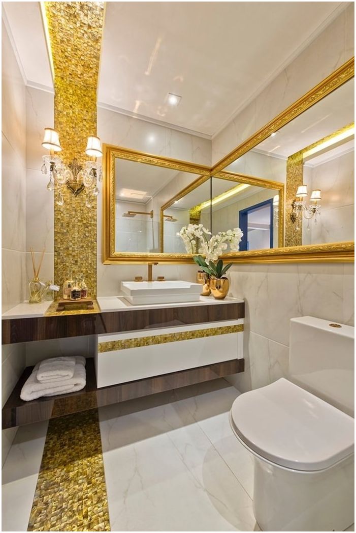 badkamerinterieur in gouden kleur