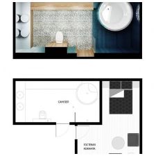 De indeling van de badkamer op de zolder 9 m².  m-1