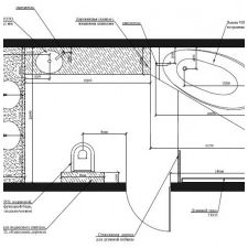 De indeling van de badkamer op de zolder 9 m².  m-2