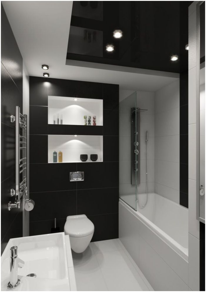 zwart en wit badkamerinterieur 5 m².  M.